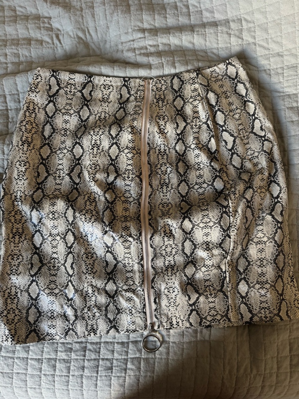 Snake-Print Mini Skirt with Front Zip